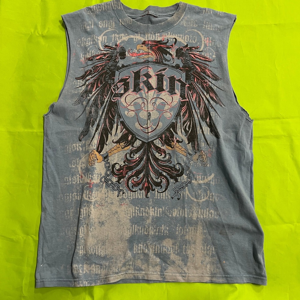 Y2K VINTAGE Skin Industries Sleeveless Muscle Tee Blue Eagle Crest Mens L